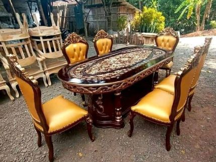 meja makan ukir minimalis 6 kursi